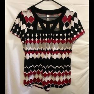 Per Seption Concept Black Red White Bold Pattern Blouse